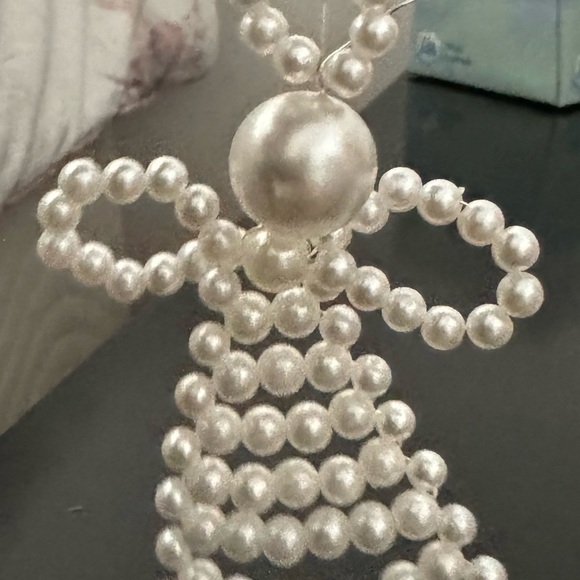 Handmade Christmas ornaments set of 7: 3 angels & 4 stars beaded pearled white - Picture 7 of 16